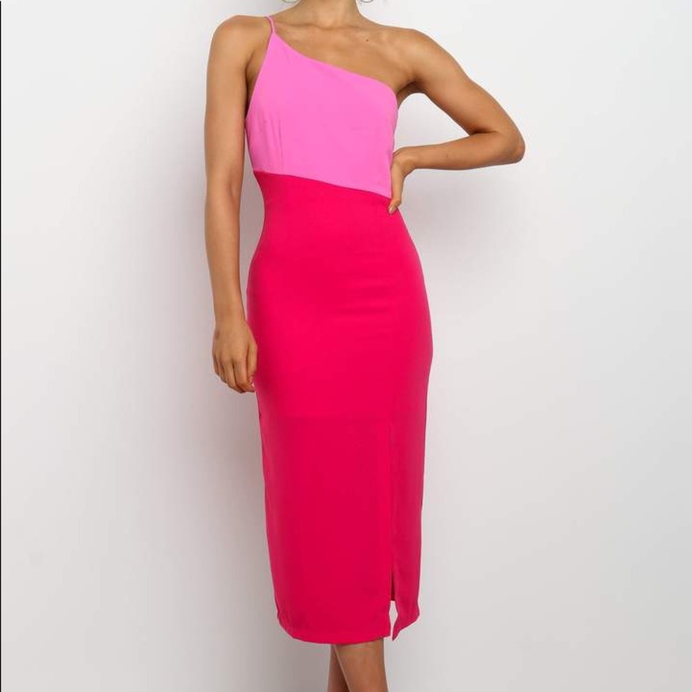 Petal & Pup Xiomar color block one shoulder dress pink hot pink